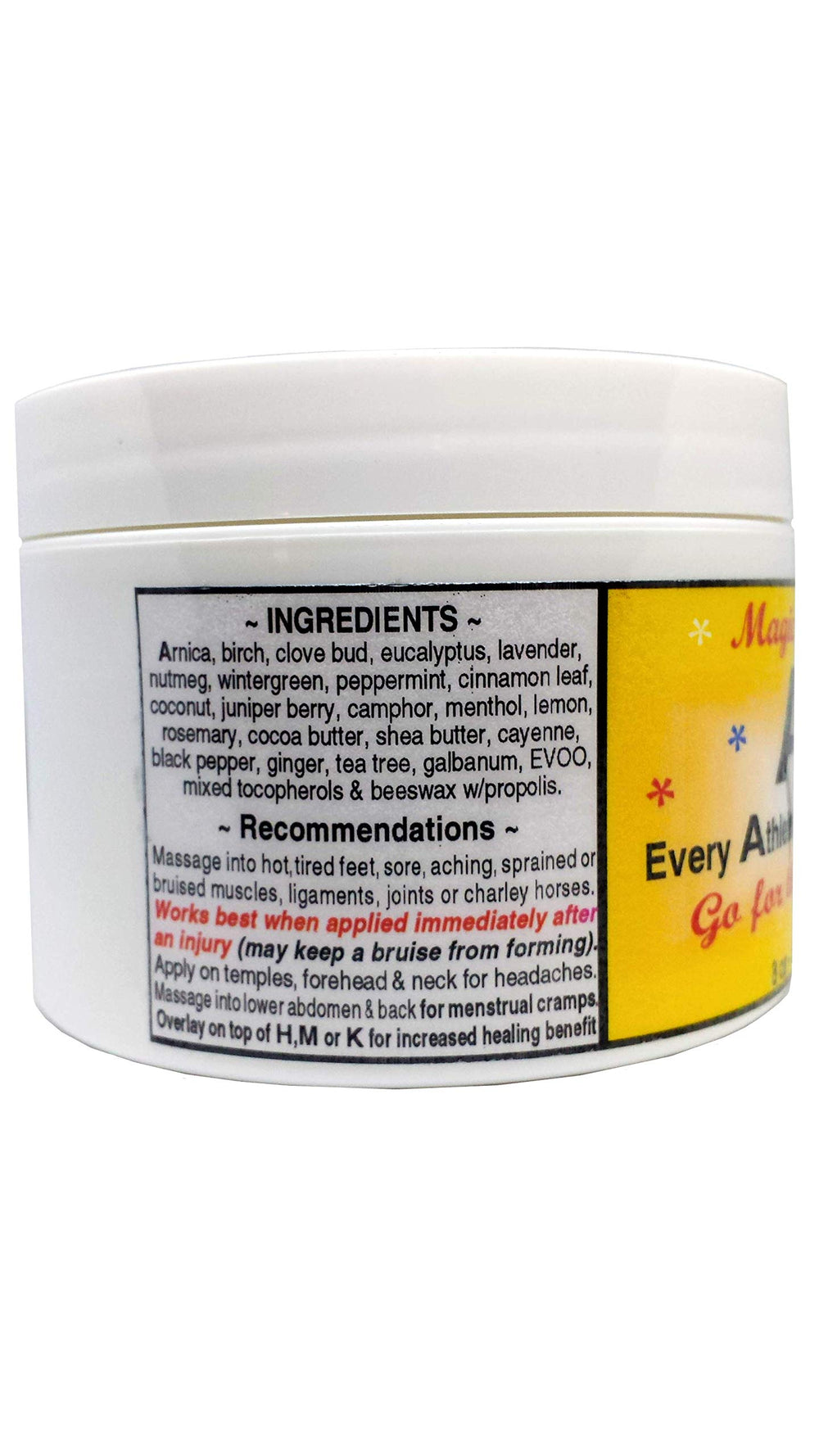 Ingredient list of Magic Stuff A featuring plant botanicals and nourishing oils.