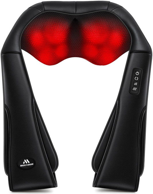 MagicMakers shiatsu nodes provide deep kneading on shoulders