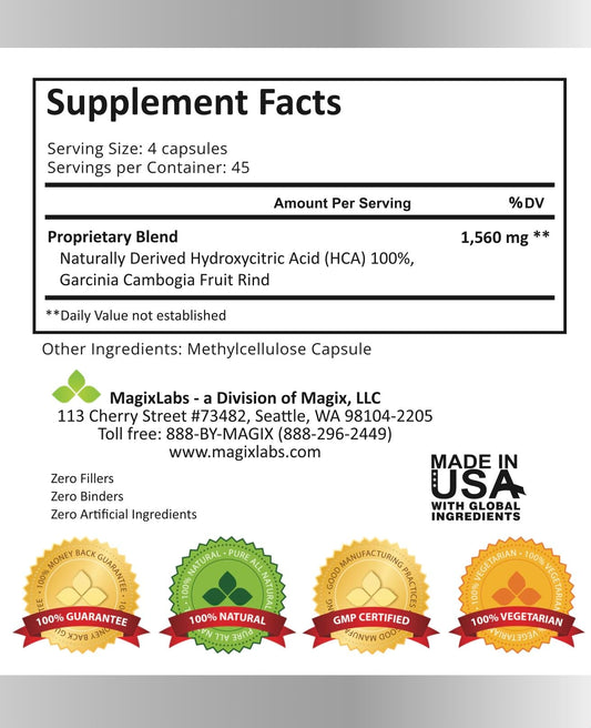 MagixLabs 100% HCA label close-up highlighting purity