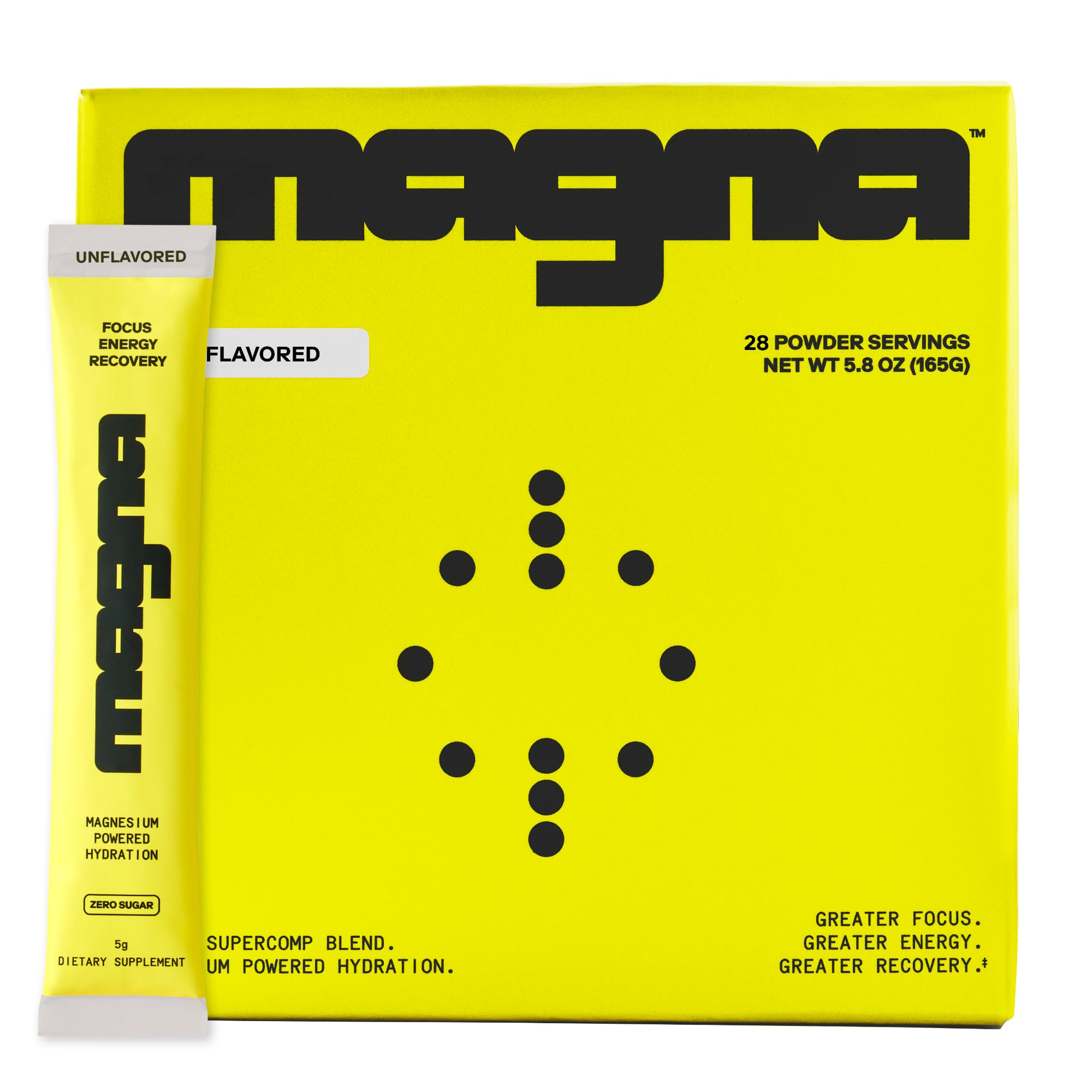 Magna Electrolytes powder bottle front promotes a convenient hydration option for daily activities.