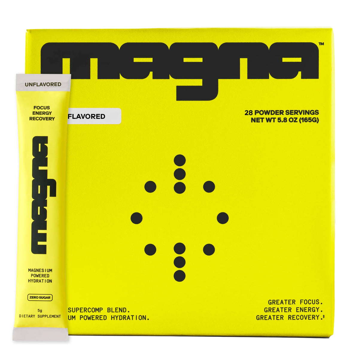 Magna Electrolytes powder bottle front promotes a convenient hydration option for daily activities.