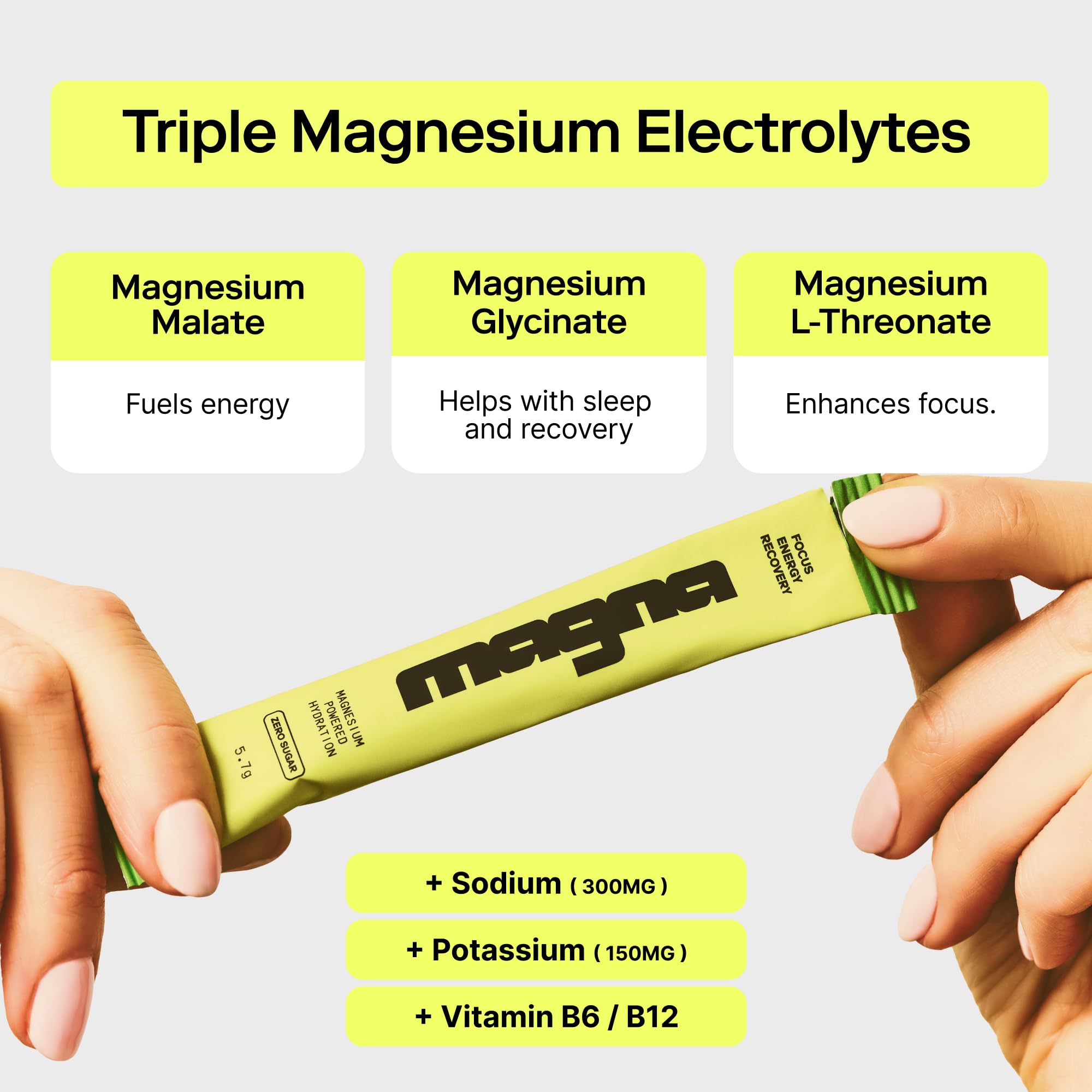 MAGNA Electrolytes powder scoop ready for easy, on the go hydration.