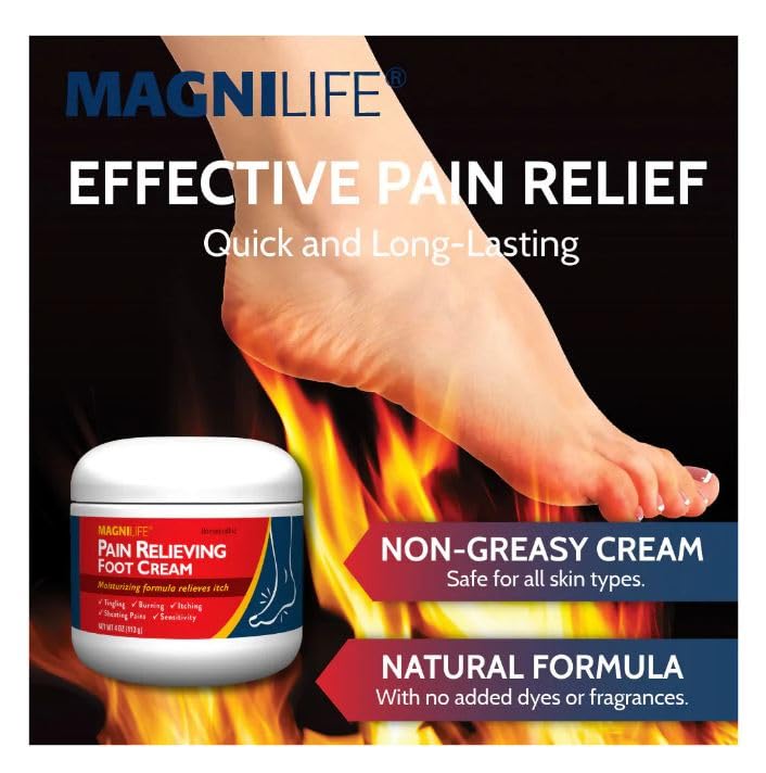 MagniLife Foot Cream application close-up; hydrates and calms skin during use.
