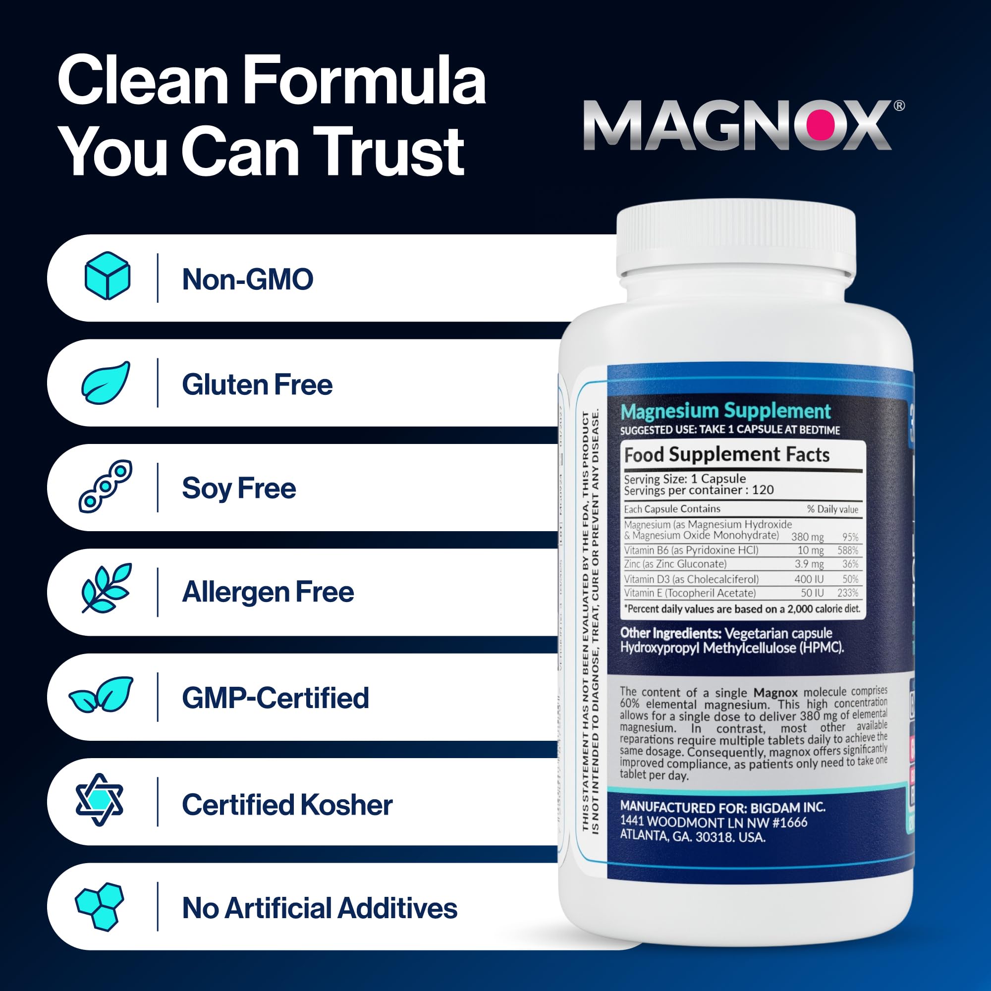 MAGNOX Buster one-capsule-dosage; simple daily regimen.