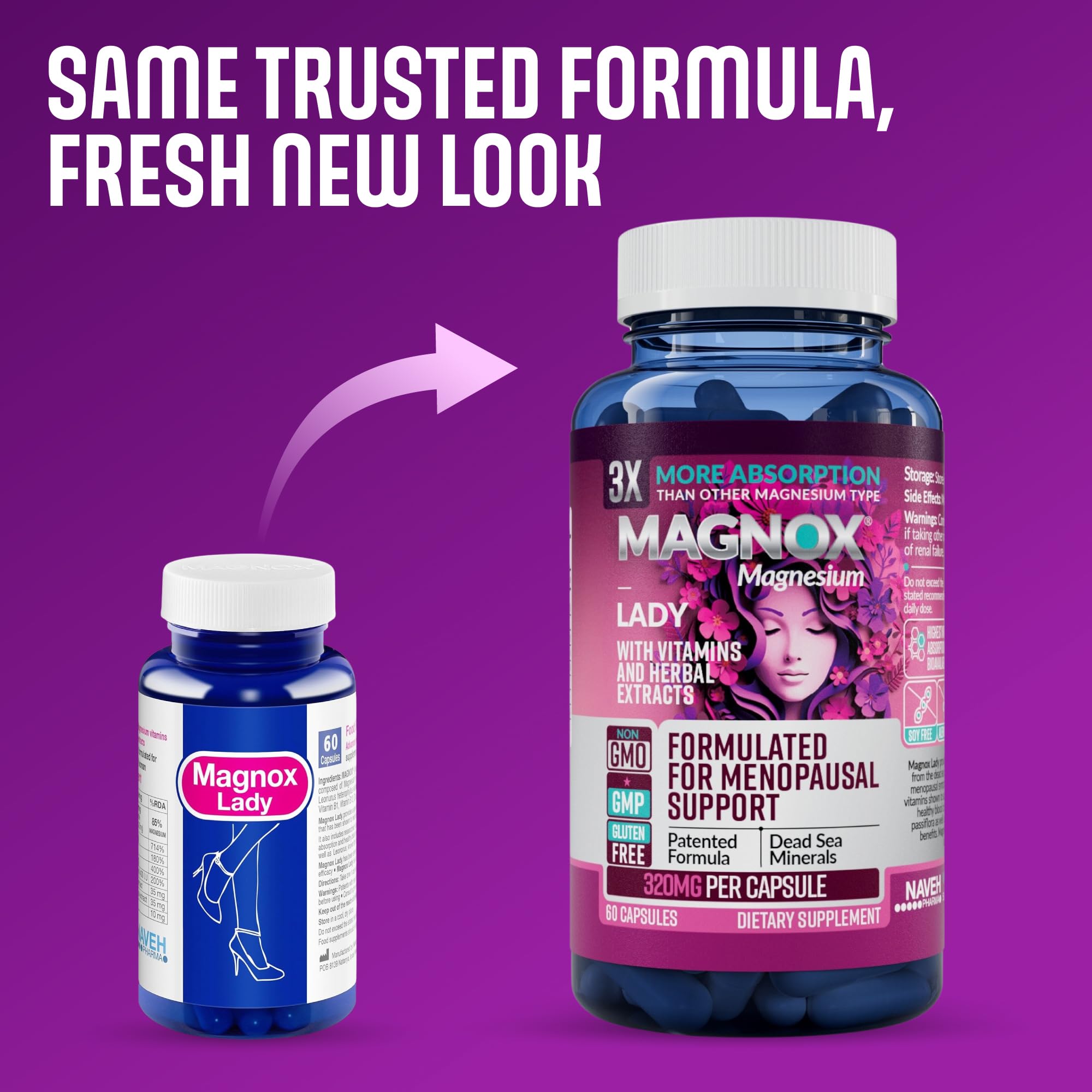 MAGNOX Lady label highlights non-hormonal option backed by Dead Sea minerals.