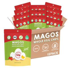 Magos Egg Chips Huevos Rancheros bag showing bold, on-the-go crunch.