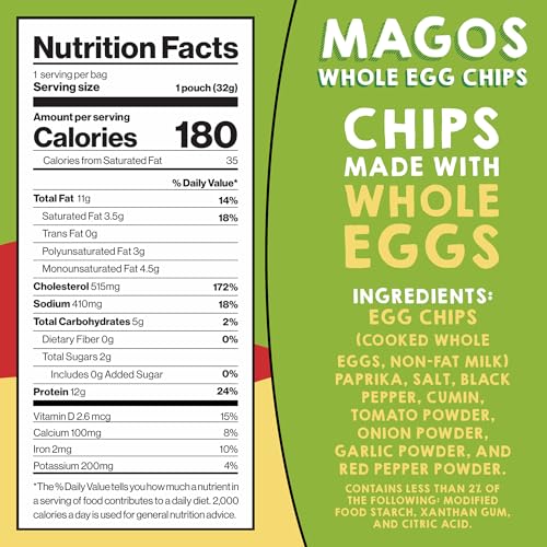 Close-up of Magos Egg Chips light pita-crunch texture with dip.