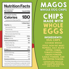 Close-up of Magos Egg Chips light pita-crunch texture with dip.