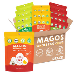 Magos Egg Chips Garlic Parmesan bag with bold flavor for on-the-go snacking.