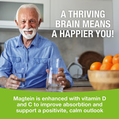 Magtein label detail indicates vitamin C and D boost for brain absorption