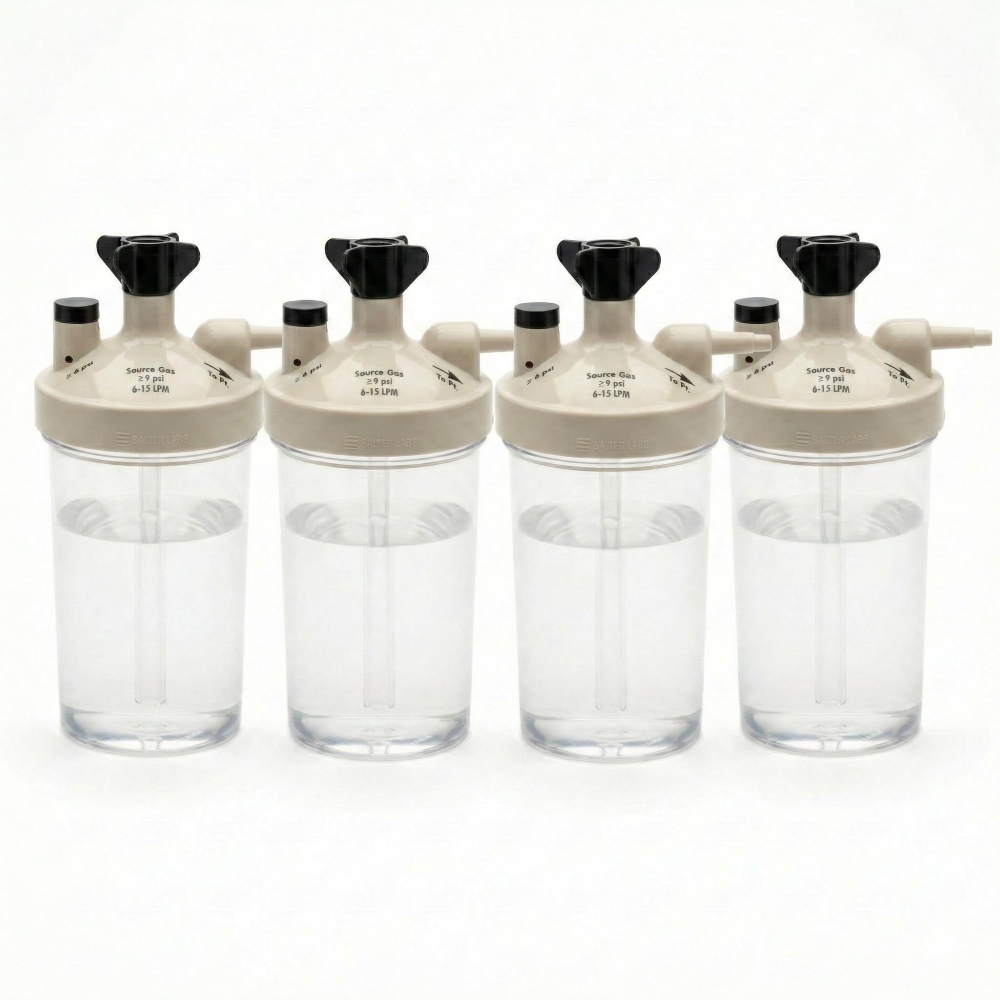 Main Clinic Supply high flow humidifier bottle attached to oxygen concentrator shows smooth moisture delivery