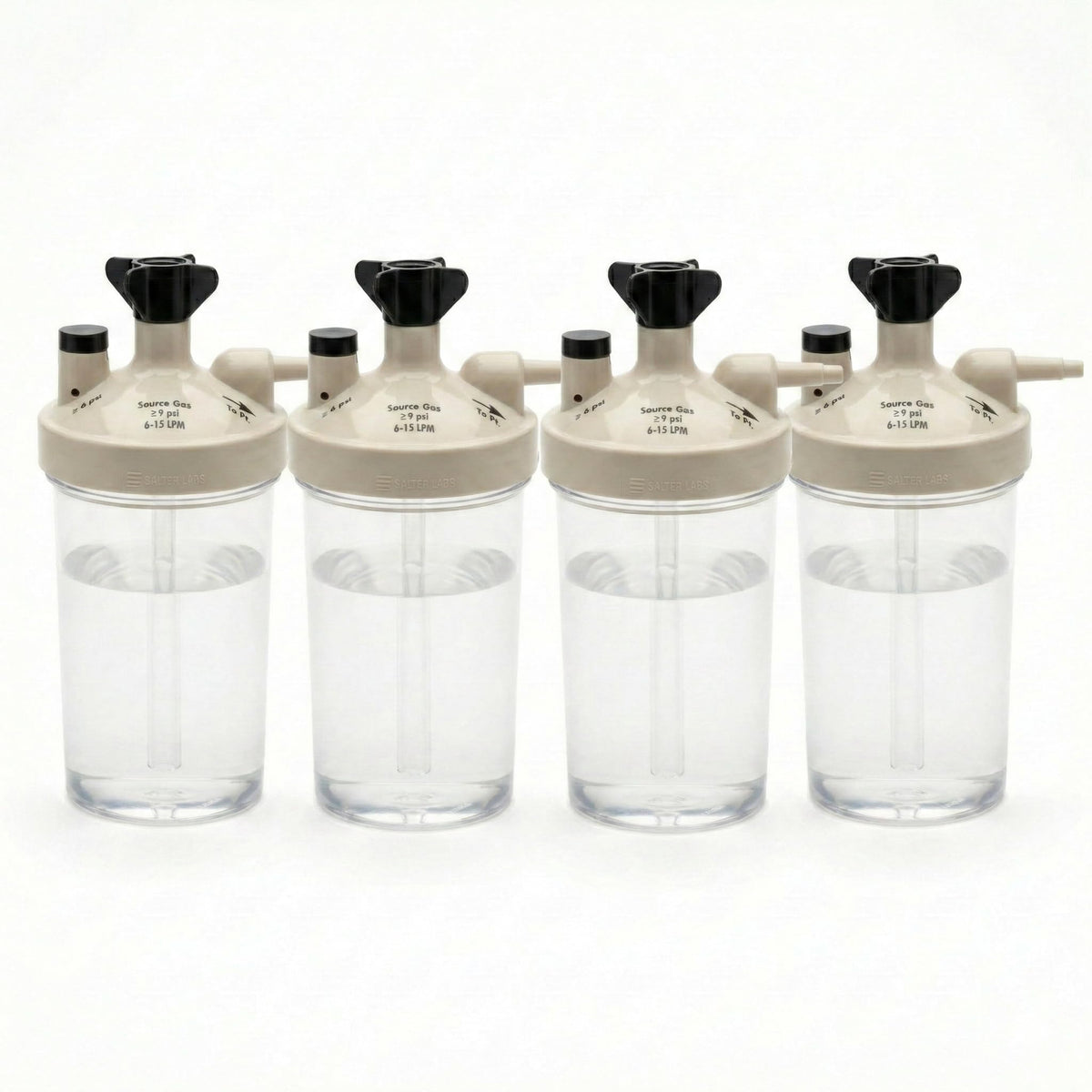 Main Clinic Supply high flow humidifier bottle attached to oxygen concentrator shows smooth moisture delivery