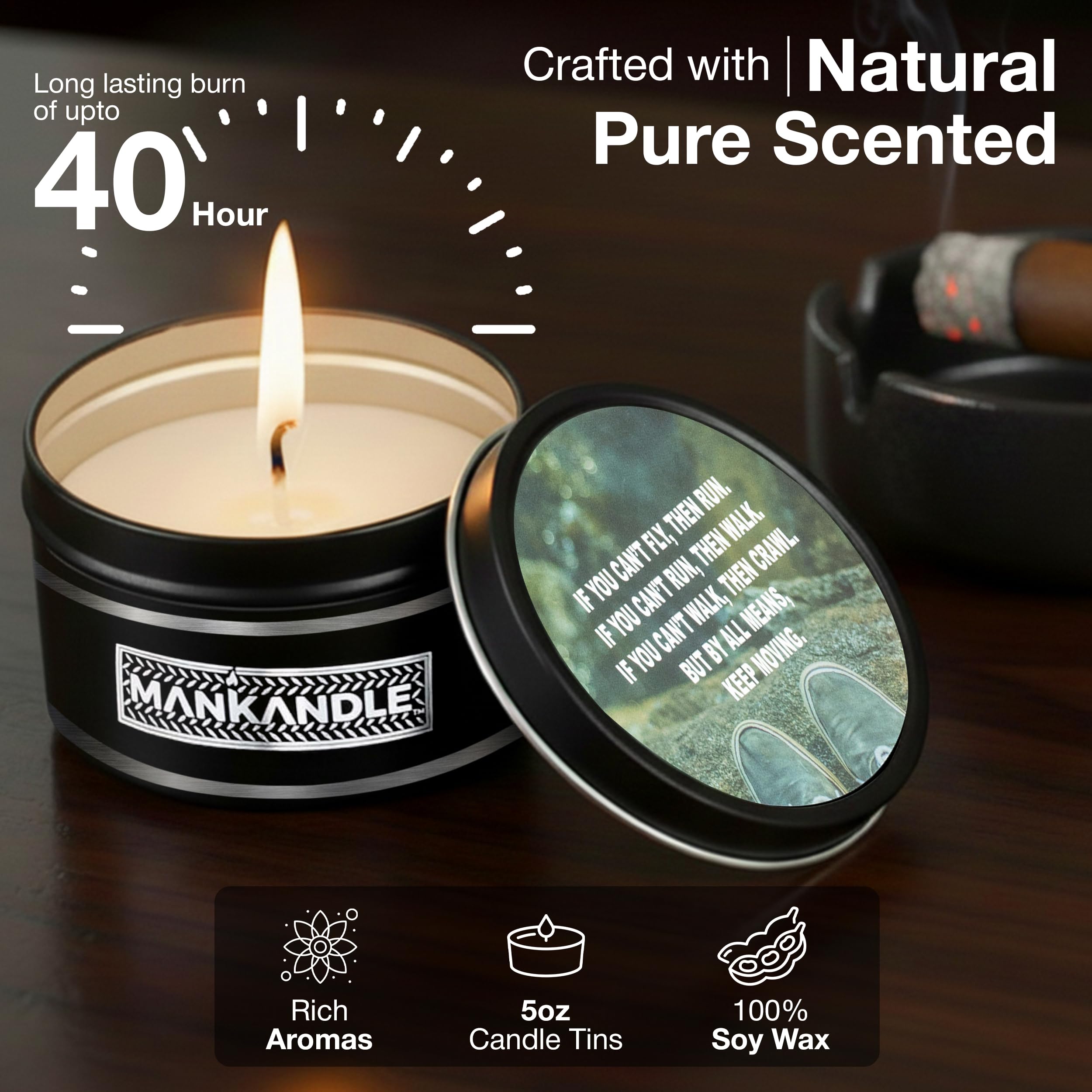 Majestic Zen soy wax candle burning for 30-40 hours with clean burn