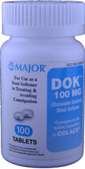 MAJOR Docucate Sodium 100 mg tablet label with clear dosage information