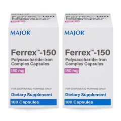 MAJOR Ferrex-150 bottle front with capsules for daily iron support