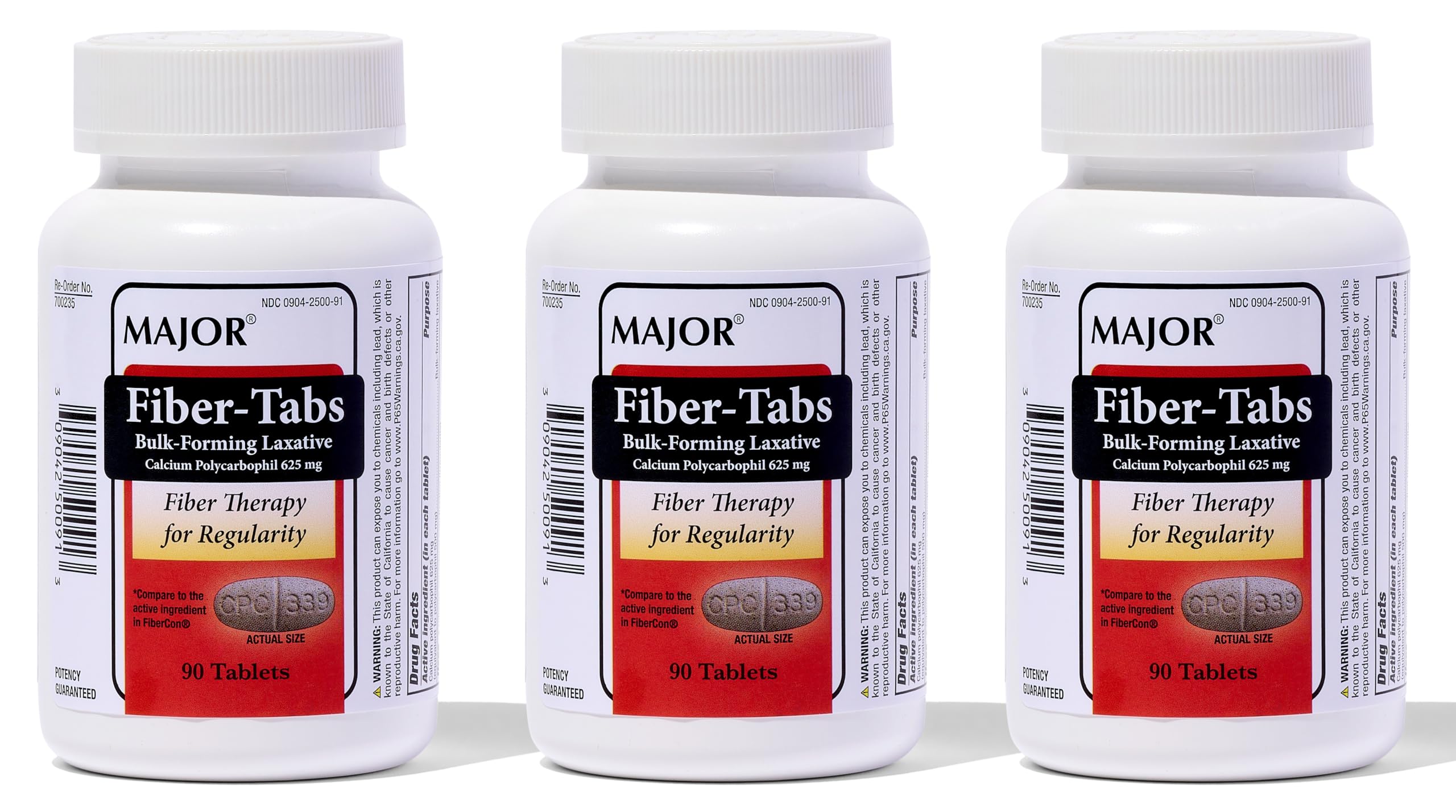 MAJOR Fiber-Tabs 625 mg bottle shows bulk-forming fiber for daily support.