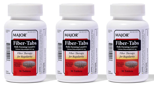 MAJOR Fiber-Tabs 625 mg bottle shows bulk-forming fiber for daily support.