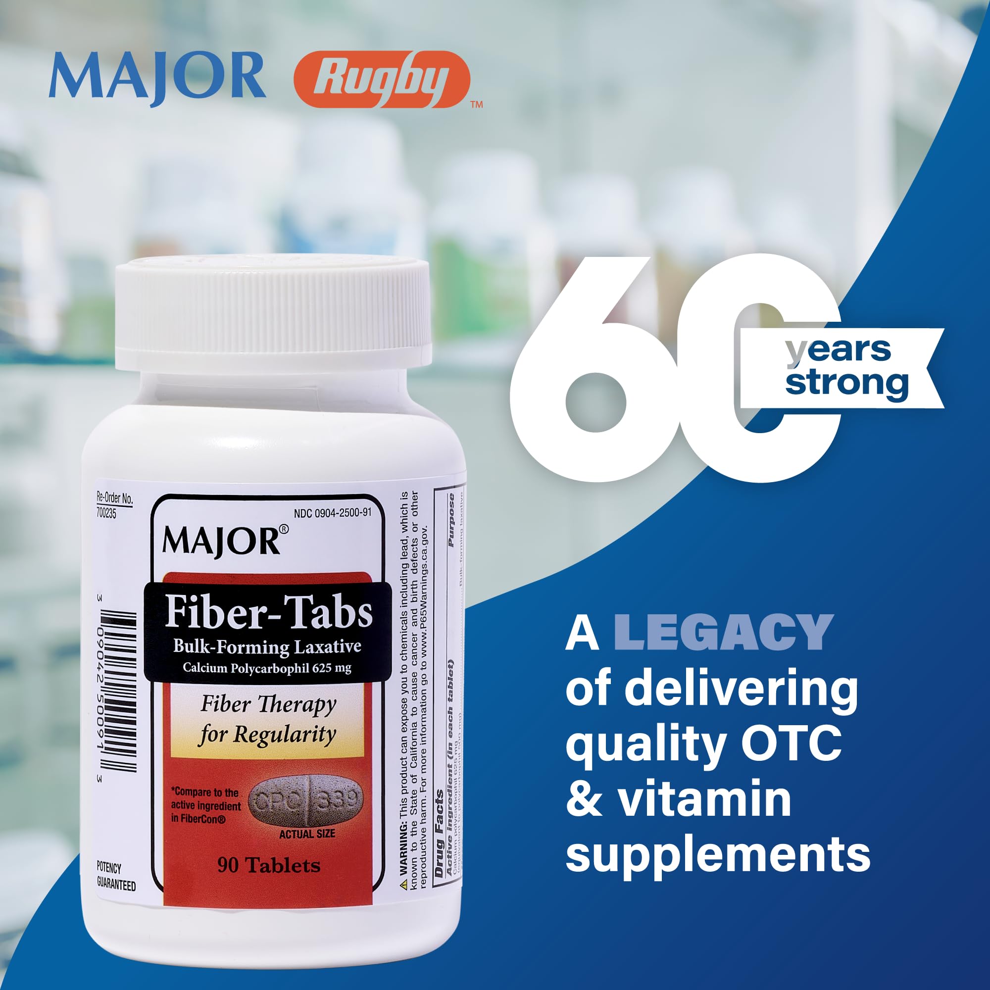 Quality formulation label for MAJOR Fiber-Tabs with polycarbophil.