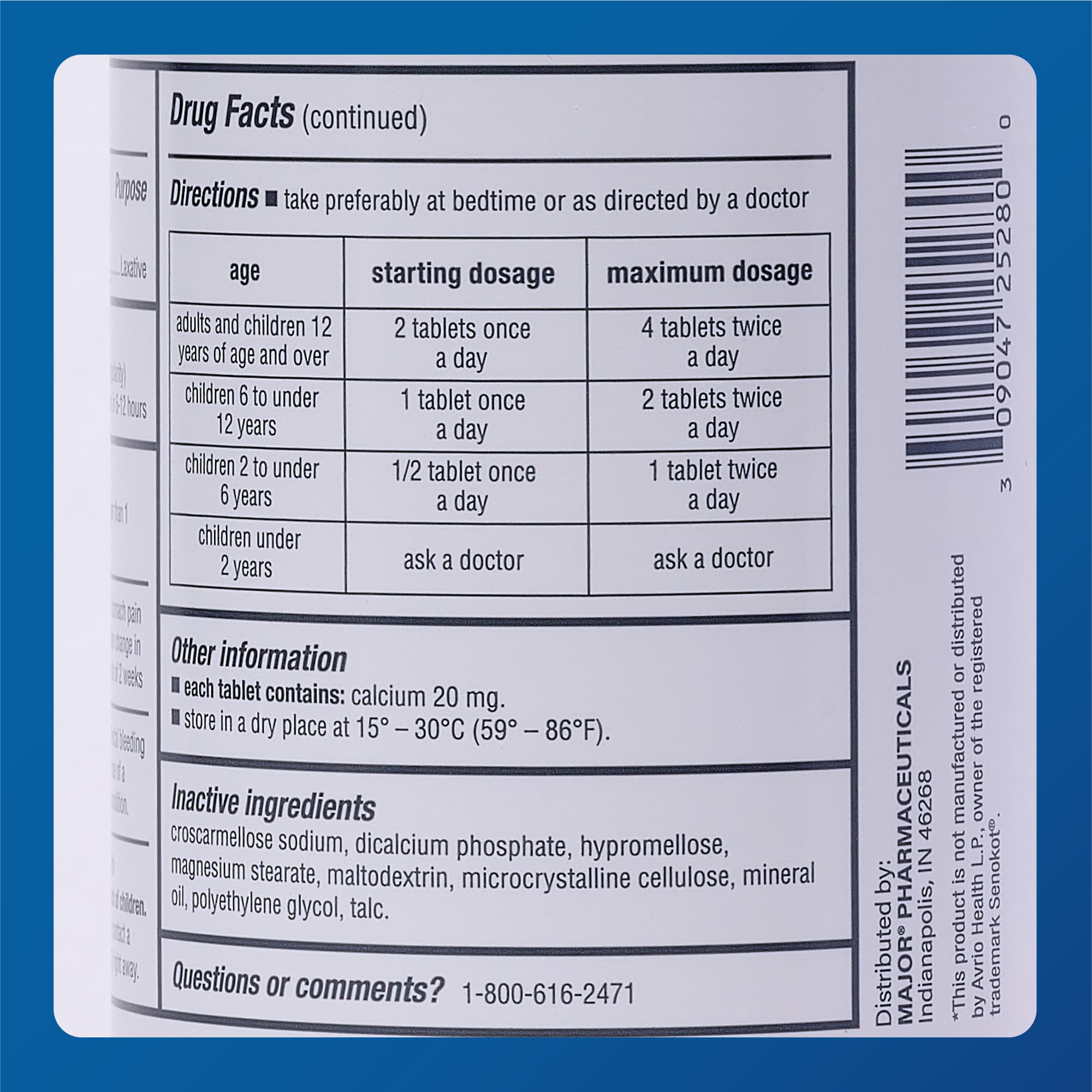MAJOR Pharmaceuticals laxative bottle displayed on kitchen counter.