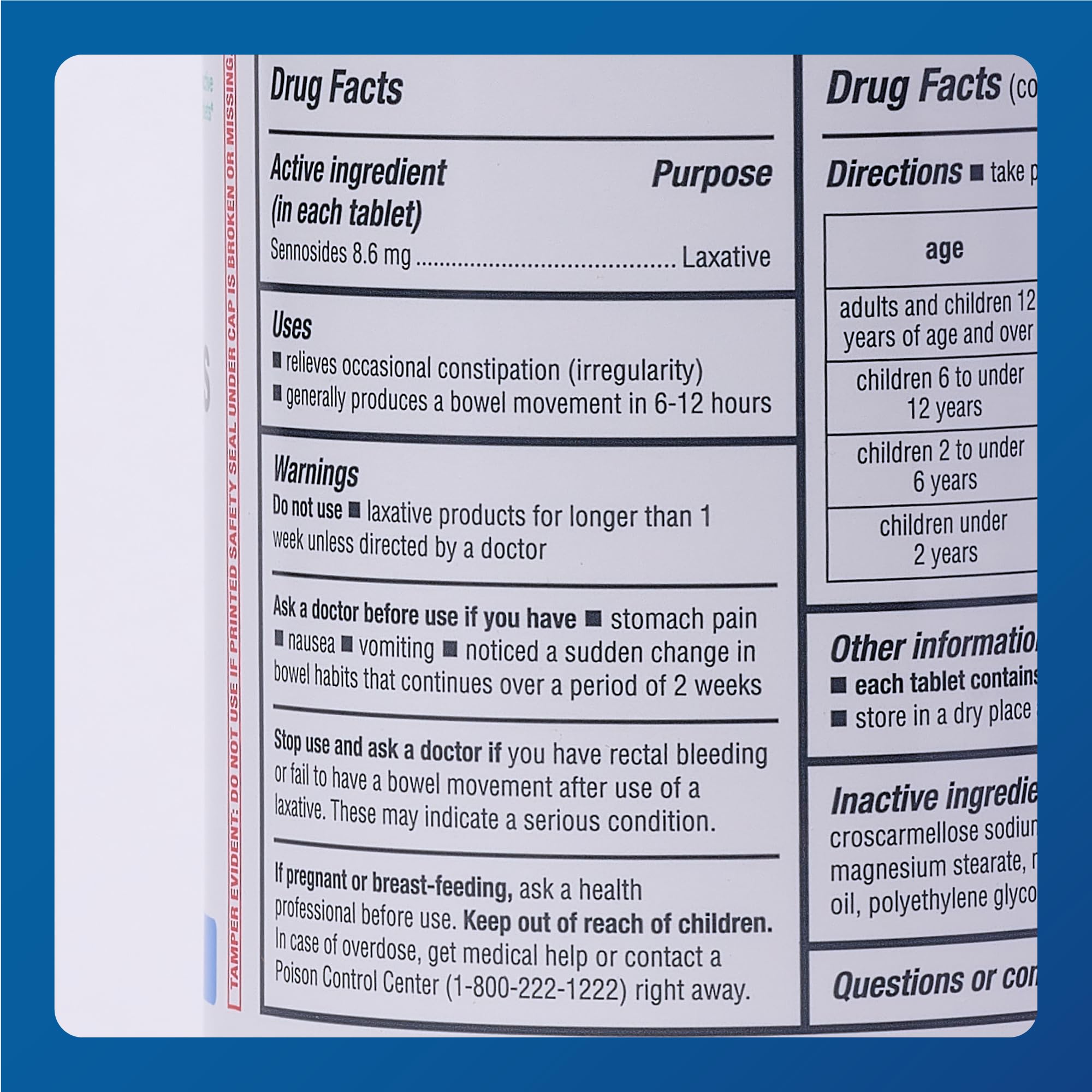 Dosing directions on MAJOR Senna bottle support safe use.