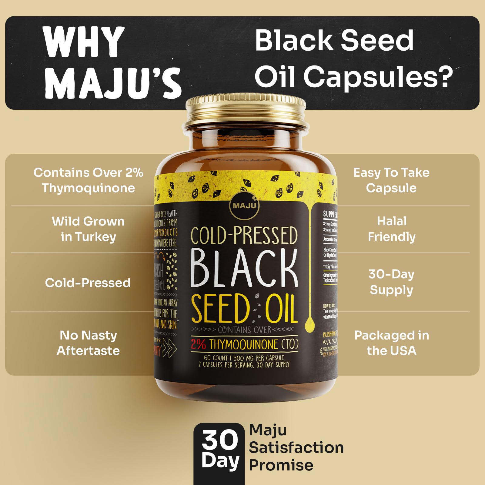 Maju Black Seed Oil Capsules bottle with 60-count for daily wellness