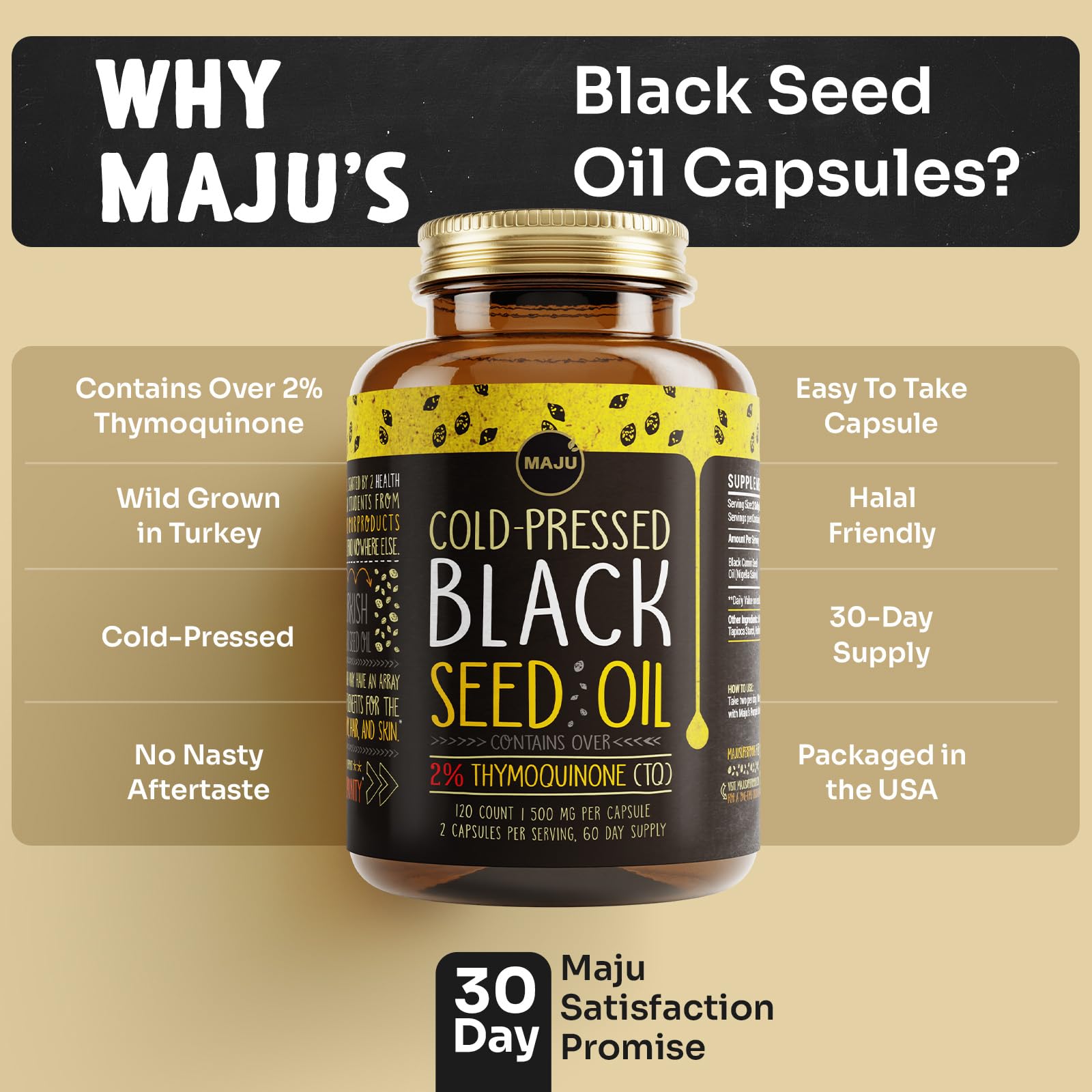 Maju capsules pouring into hand for easy daily dosing.
