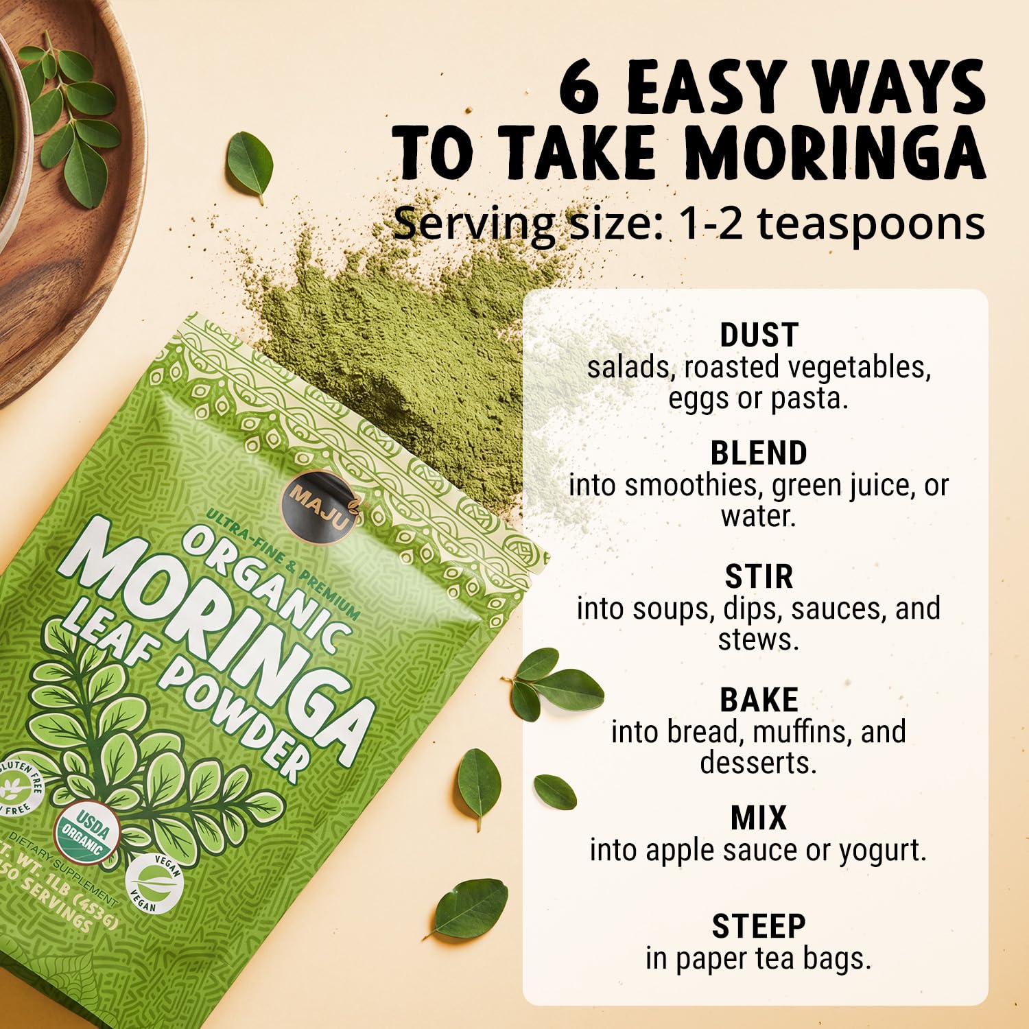 MAJU Moringa Powder as a vegetarian ingredient for sustainability and versatility