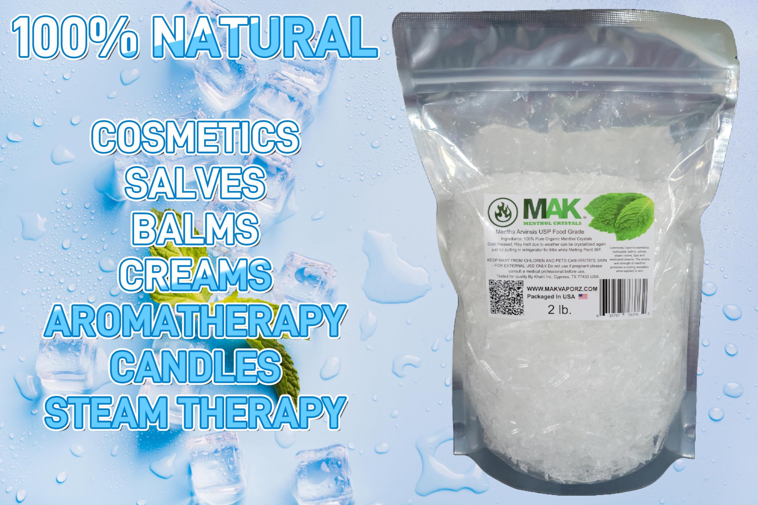 MAK Menthol Crystals in standup bag ready for use