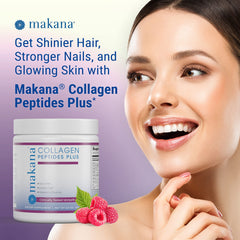 Makana collagen powder swirled into a smoothie with raspberry flavor