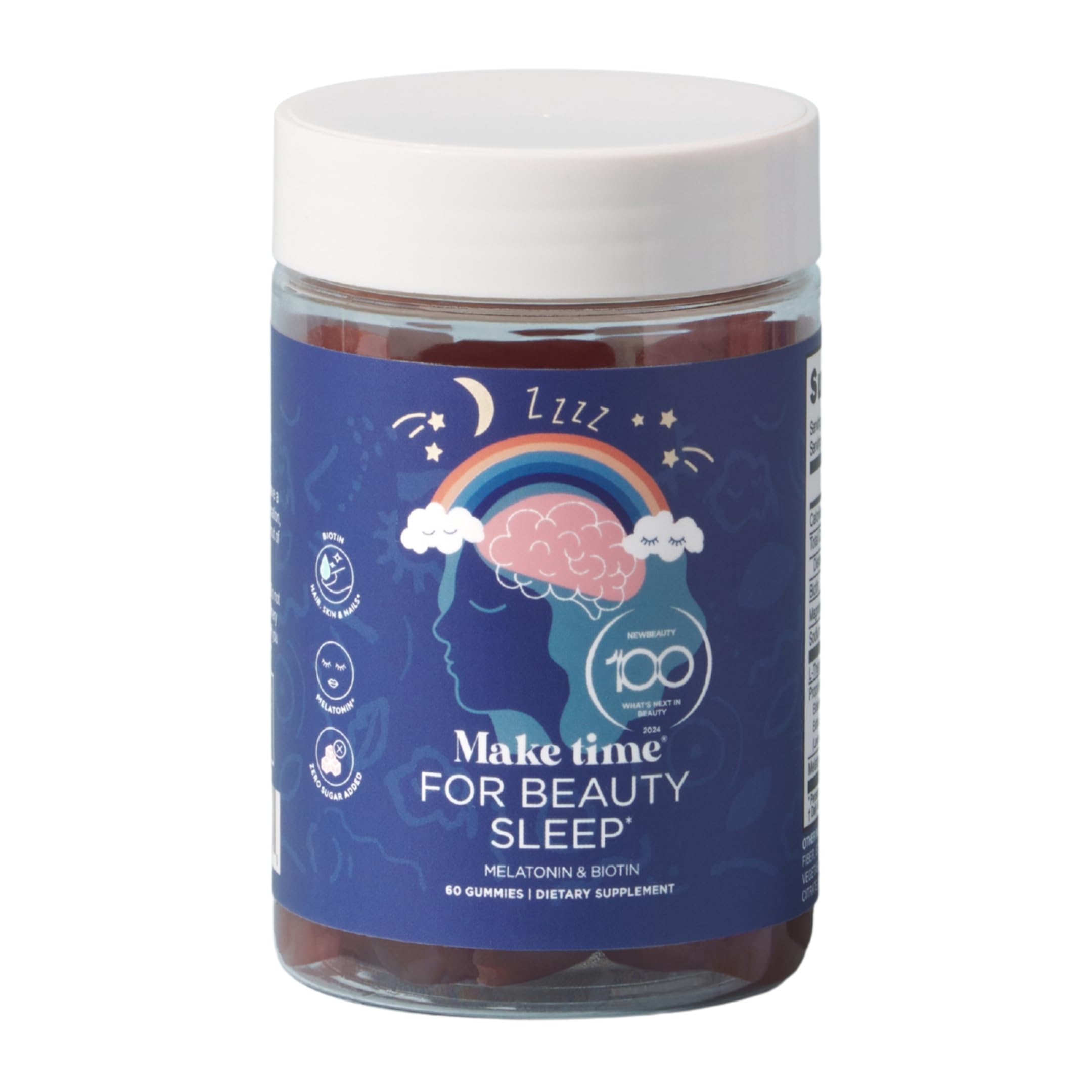 MAKE TIME Beauty Sleep Gummies bottle front view, promoting restful sleep and nighttime routine.