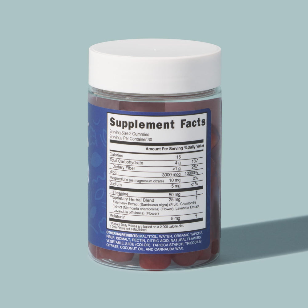 MAKE TIME Beauty Sleep Gummies bottle with glass of water demonstrating easy nightly routine.