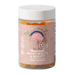 MAKE TIME Brain and Beauty Gummies support cognition and focus with blueberry aroma.