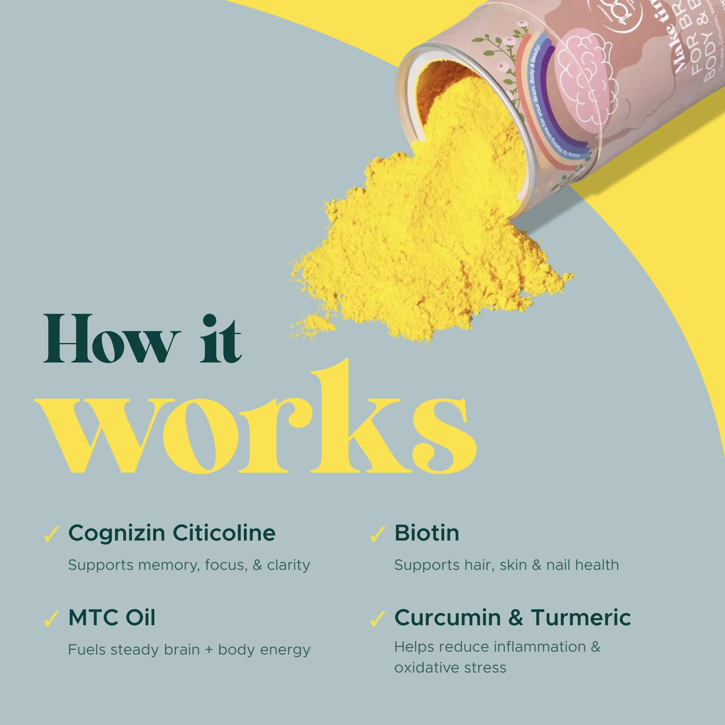 MAKE TIME Brain Health Powder scoop and pour ready for mixing.