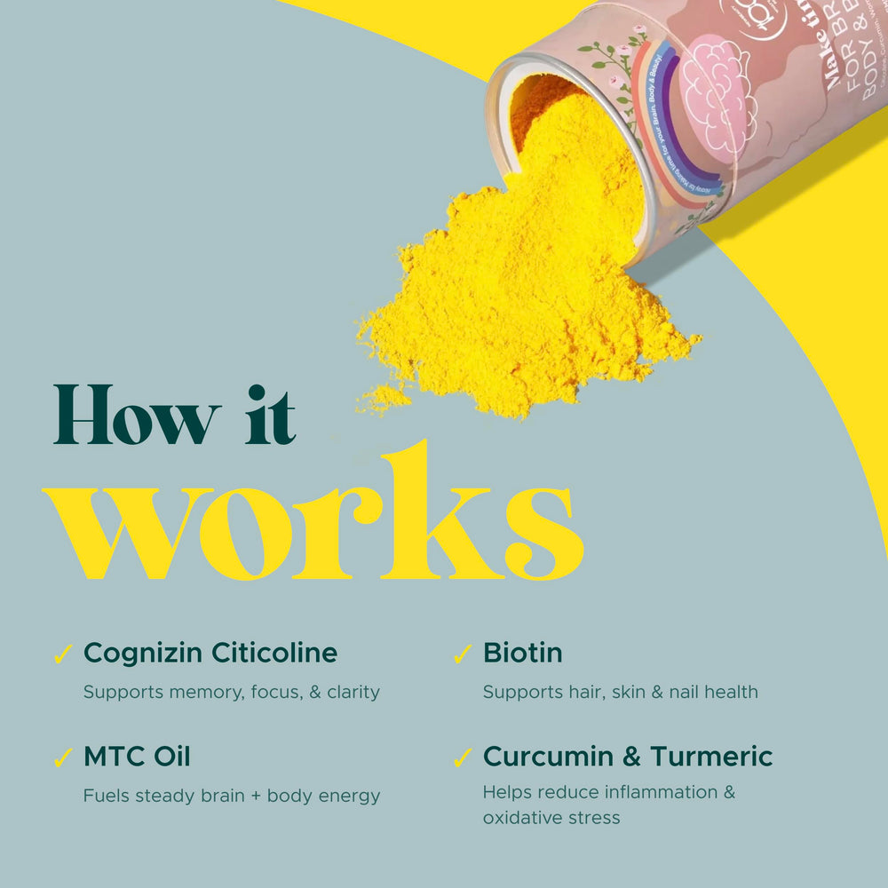 MAKE TIME Brain Health Powder scoop and pour ready for mixing.