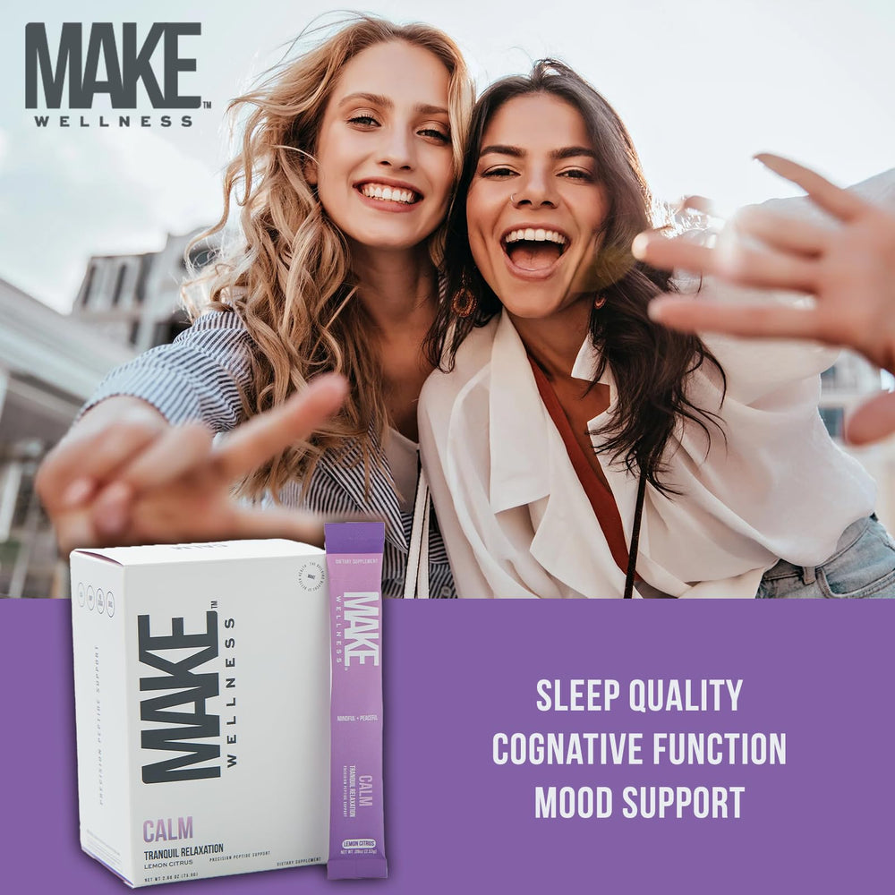 Make Wellness Calm blend of Ashwagandha, GABA, L-Theanine for balanced calm.
