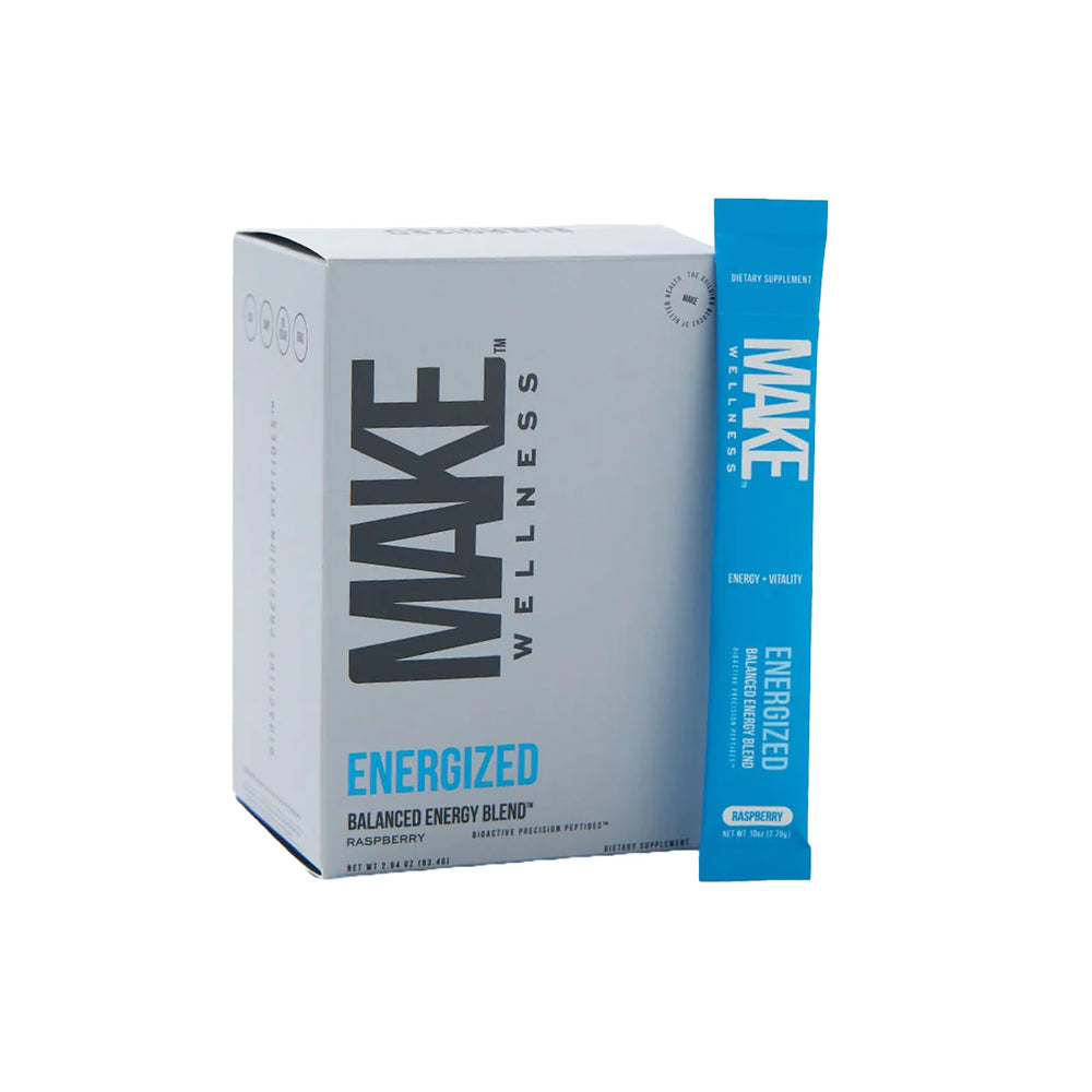 Make Wellness Energized bottle front displaying jitter-free, balanced energy for daily focus.