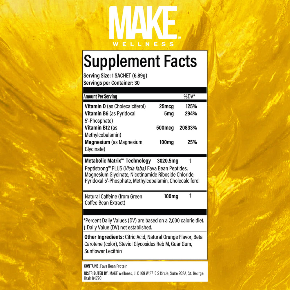 Make Wellness FIT Peptides orange-flavor powder delivers refreshing recovery taste.
