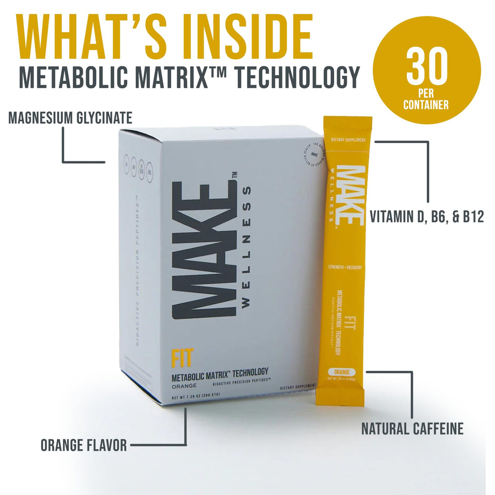 Make Wellness FIT Peptides sachet packaging offers portable post-workout nutrition.