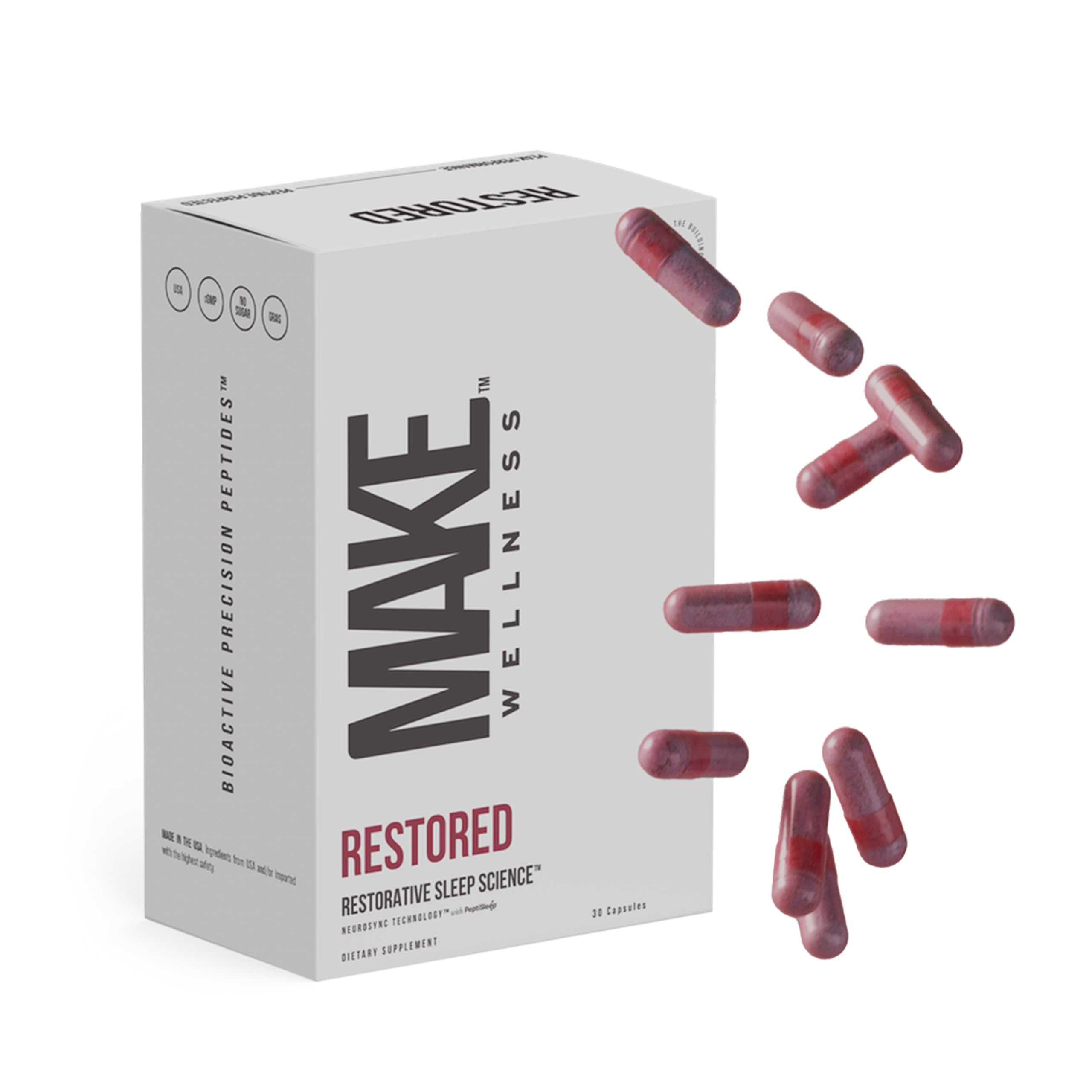 Make Wellness Restored bottle pour shows convenient nightly dosing for restful mornings.