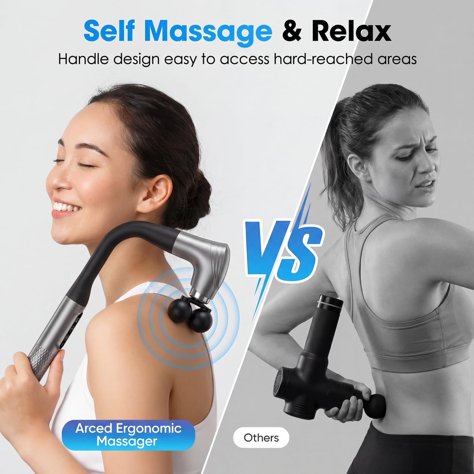 Makecatch ergonomic arc handle enables solo back and shoulder relief