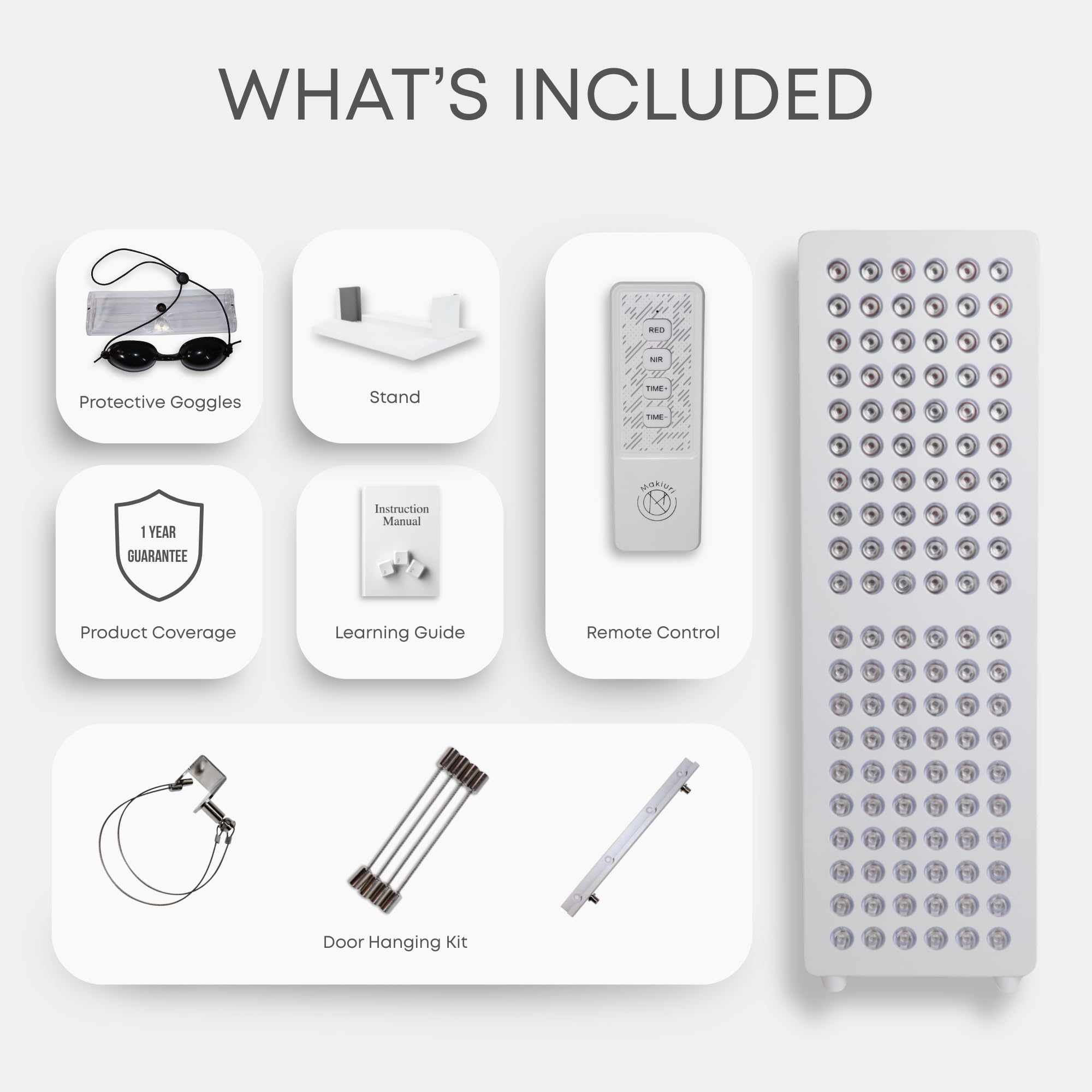 Makiuri Venus 120-LED panel therapy modes featuring red and near infrared options