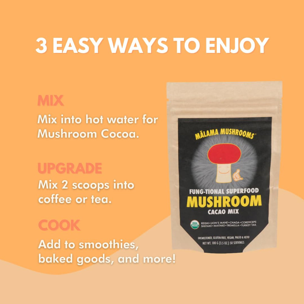 Malama Mushrooms ingredient close-up featuring organic fruiting bodies