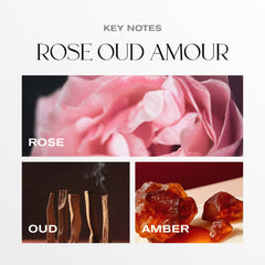 Malbella Essentials Rose Oud Amour candle with coconut wax blend provides clean, even burn.