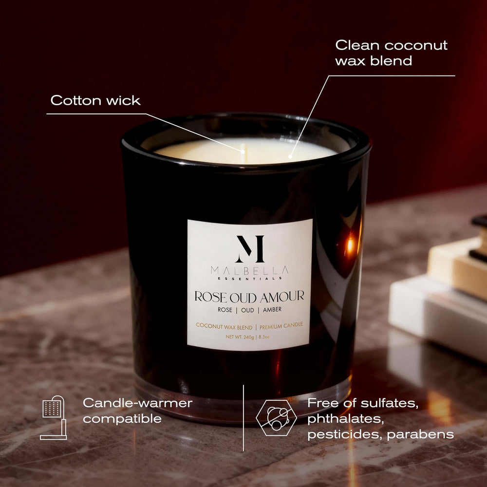 Malbella Essentials Rose Oud Amour gift box presents a luxurious self-care gift.