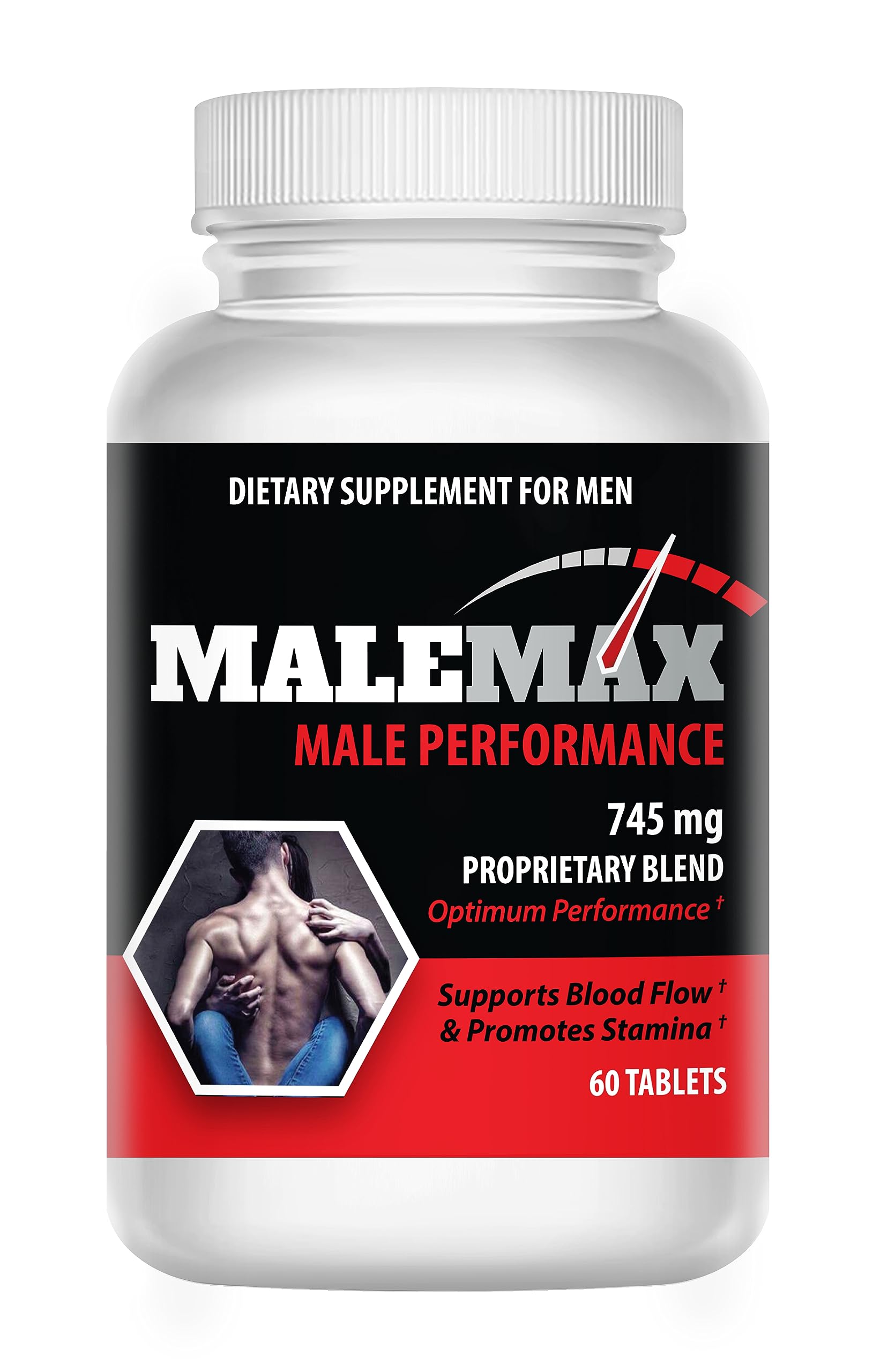 MaleMax pills bottle front view showing compact daily use