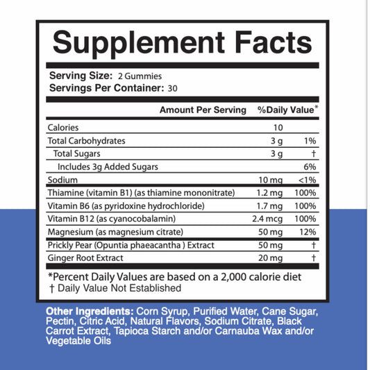 Mama Bear Oasis Nerve Support Gummies label close-up showing vegan formula and nutrients.