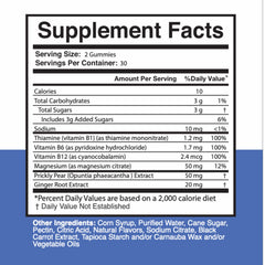 Mama Bear Oasis Nerve Support Gummies label close-up showing vegan formula and nutrients.