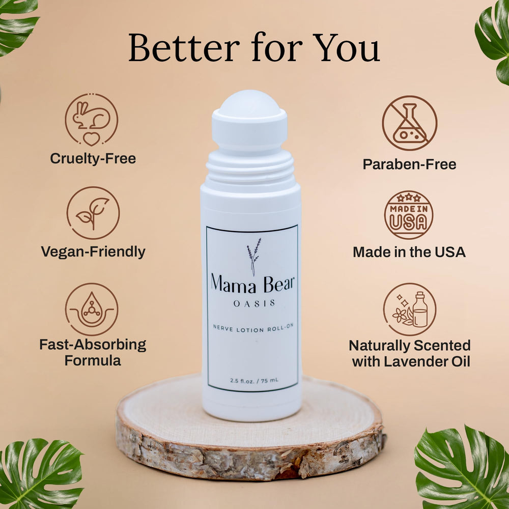 Mama Bear Oasis roll-on nerve support aloe vera gel swatch highlights hydration
