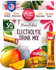 Mama Natural Electrolytes box shown for quick, caffeine-free hydration on the go.