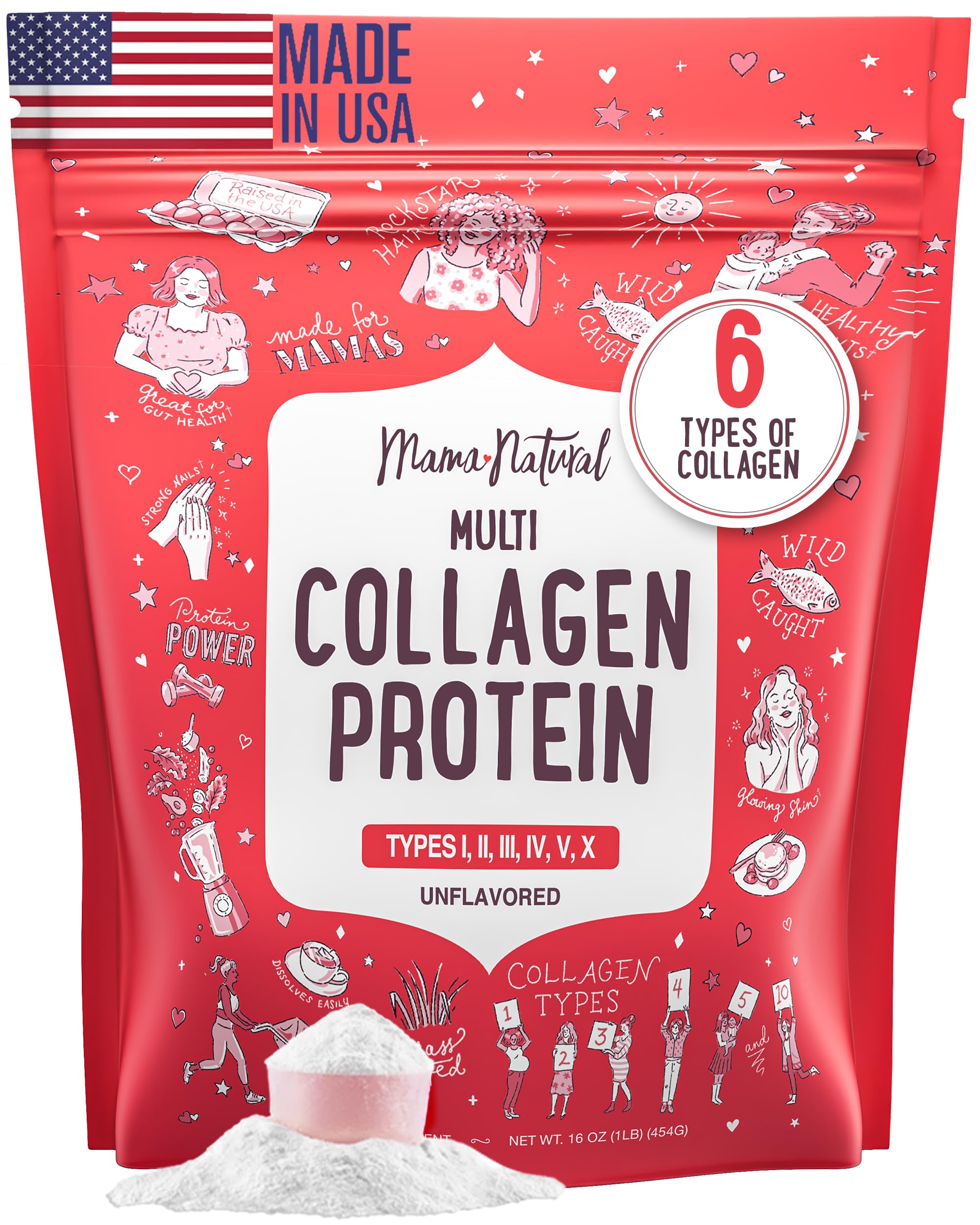 Mama Natural Multi Collagen bottle on shelf, premium blend for daily use.